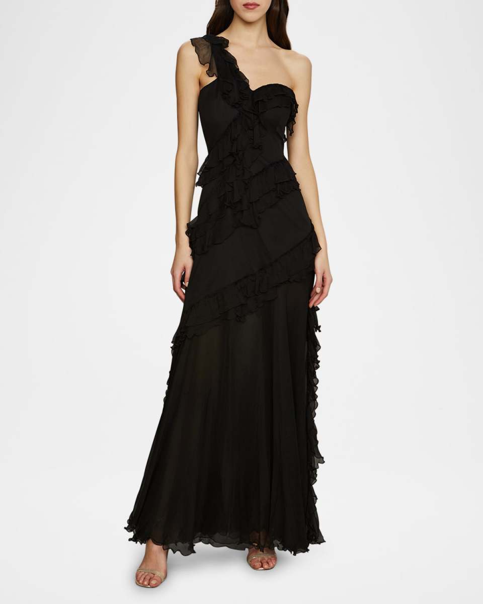 Harlow Asymmetric Crinkle Chiffon Gown