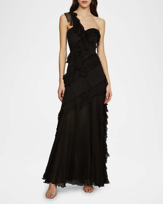 Harlow Asymmetric Crinkle Chiffon Gown