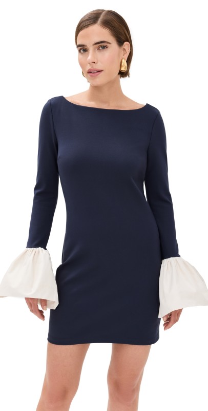 STAUD Hawthorne Dress Navy/Ivory