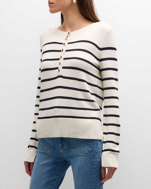 Dianora Stripe Knit Half-Button Top