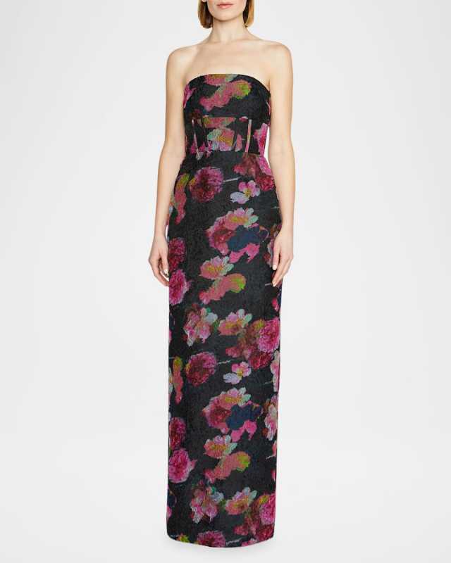 Demi Strapless Floral-Print Column Gown