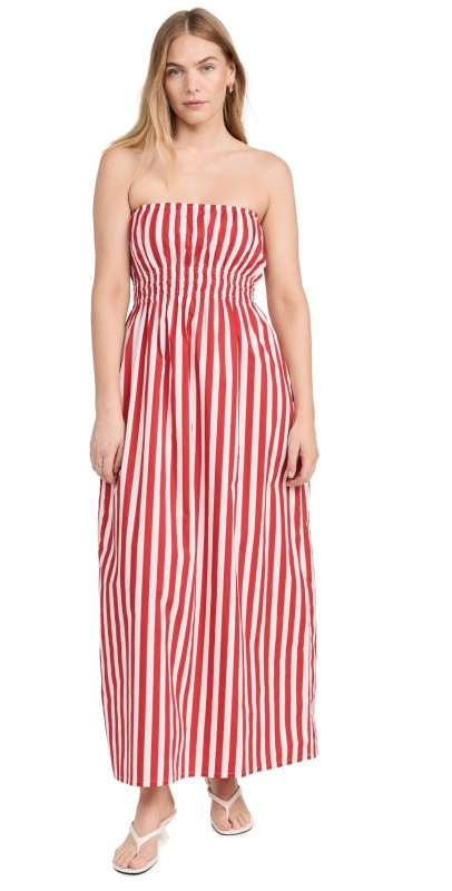 FAITHFULL THE BRAND Le Bon Midi Dress Bayou Stripe/Red
