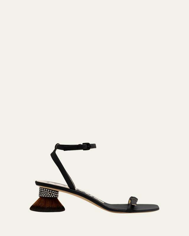 Petal Brush-Heel Leather Sandals