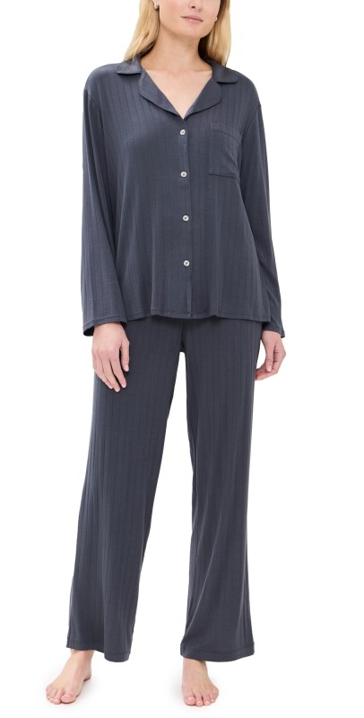 Eberjey Gisele Rib Long PJ Set Graphite