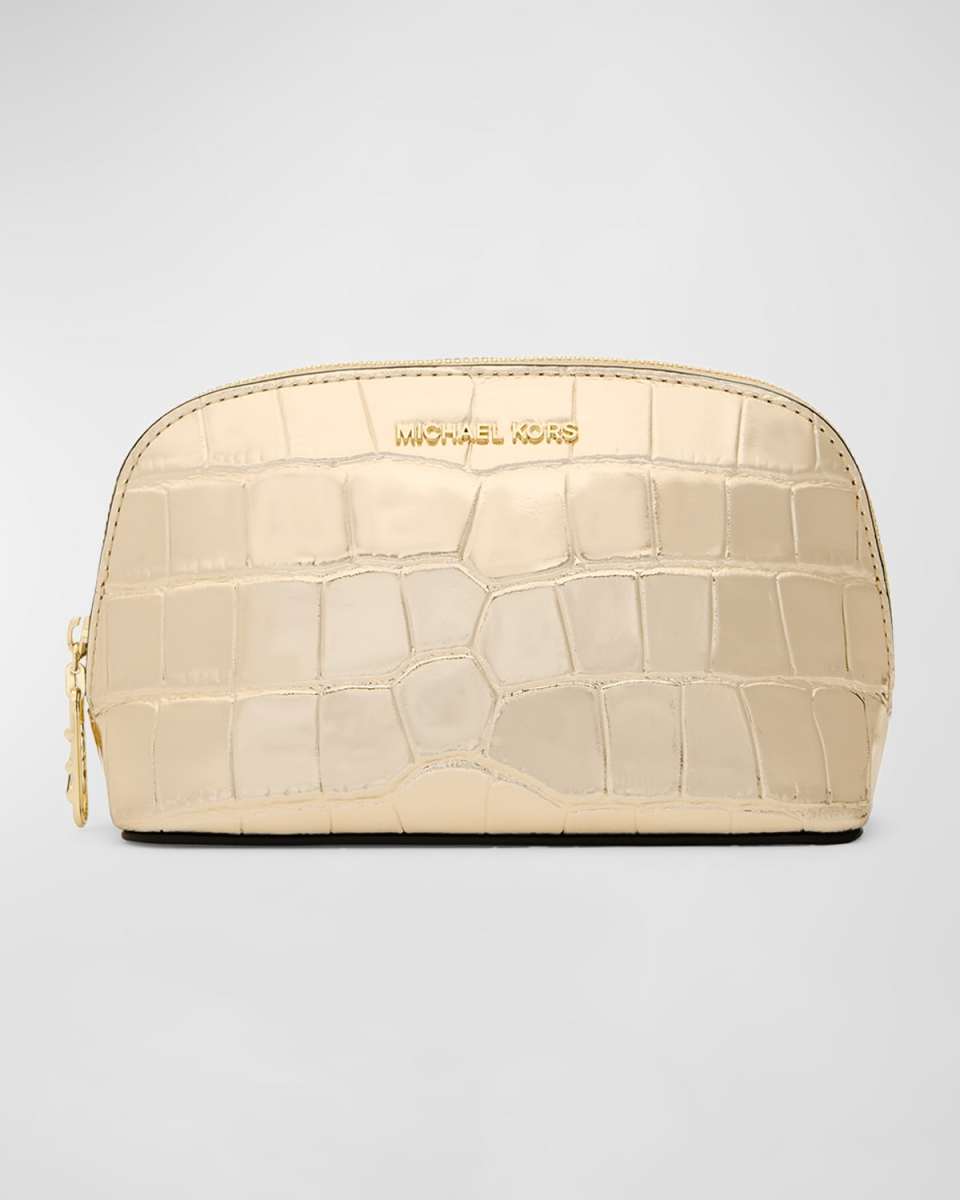 Empire Metallic Croc-Embossed Leather Pouch Bag