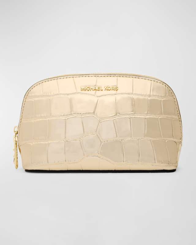 Empire Metallic Croc-Embossed Leather Pouch Bag