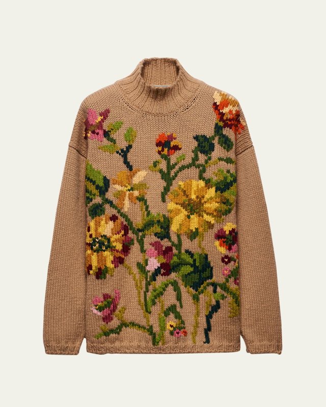 Floral Wool Intarsia Long-Sleeve Sweater
