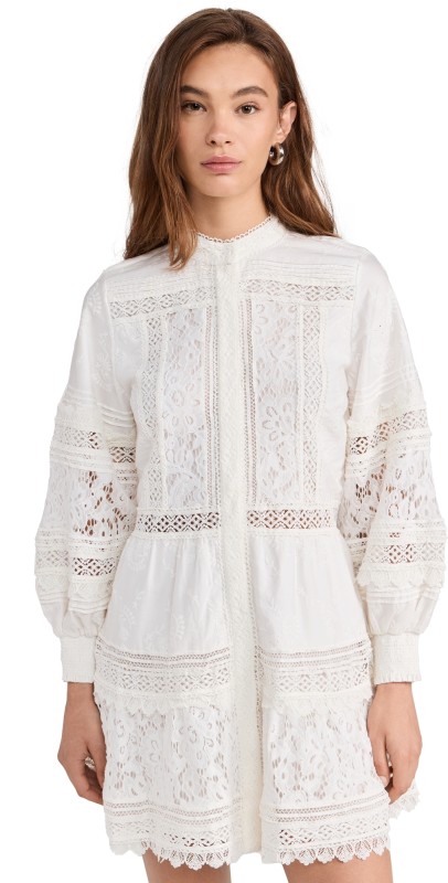 alice + olivia Cailin Tunic Tiered Midi Dress Off White