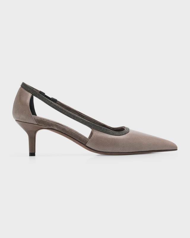 Leather Monili Kitten Pumps