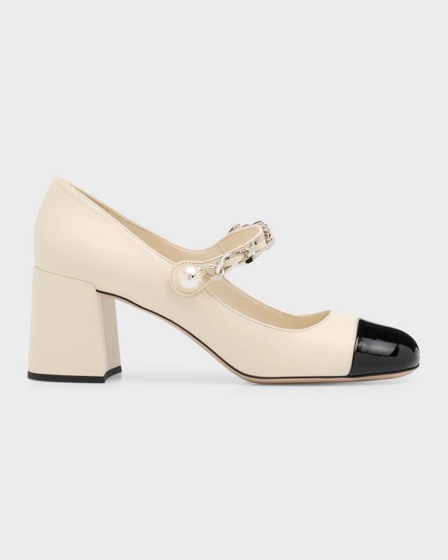 Bicolor Leather Mary Jane Pumps