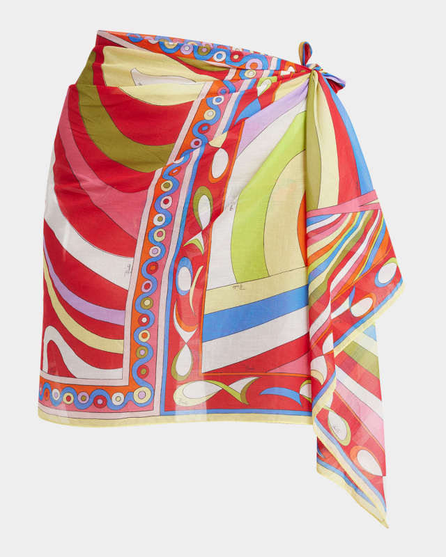 Swirl-Print Short Silk Pareo