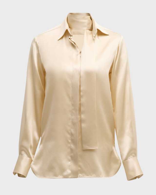 Neck-Scarf Silk Collared Blouse