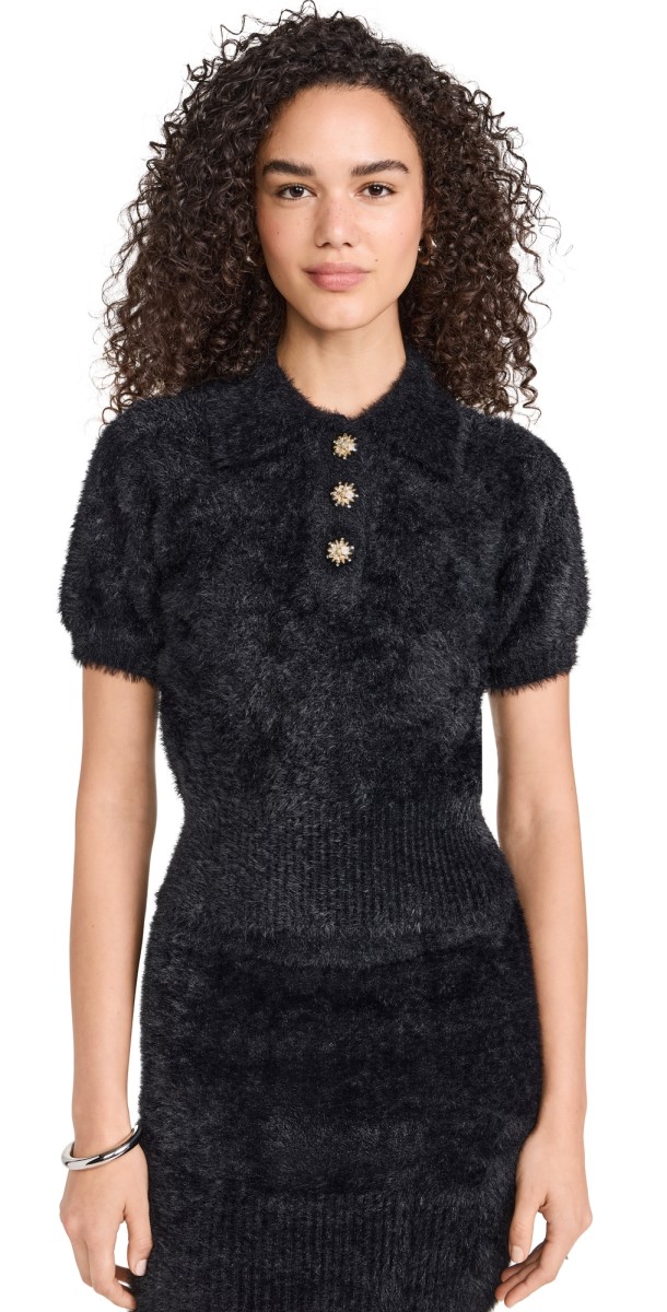 endless rose Fuzzy Jewel Sweater Top Black
