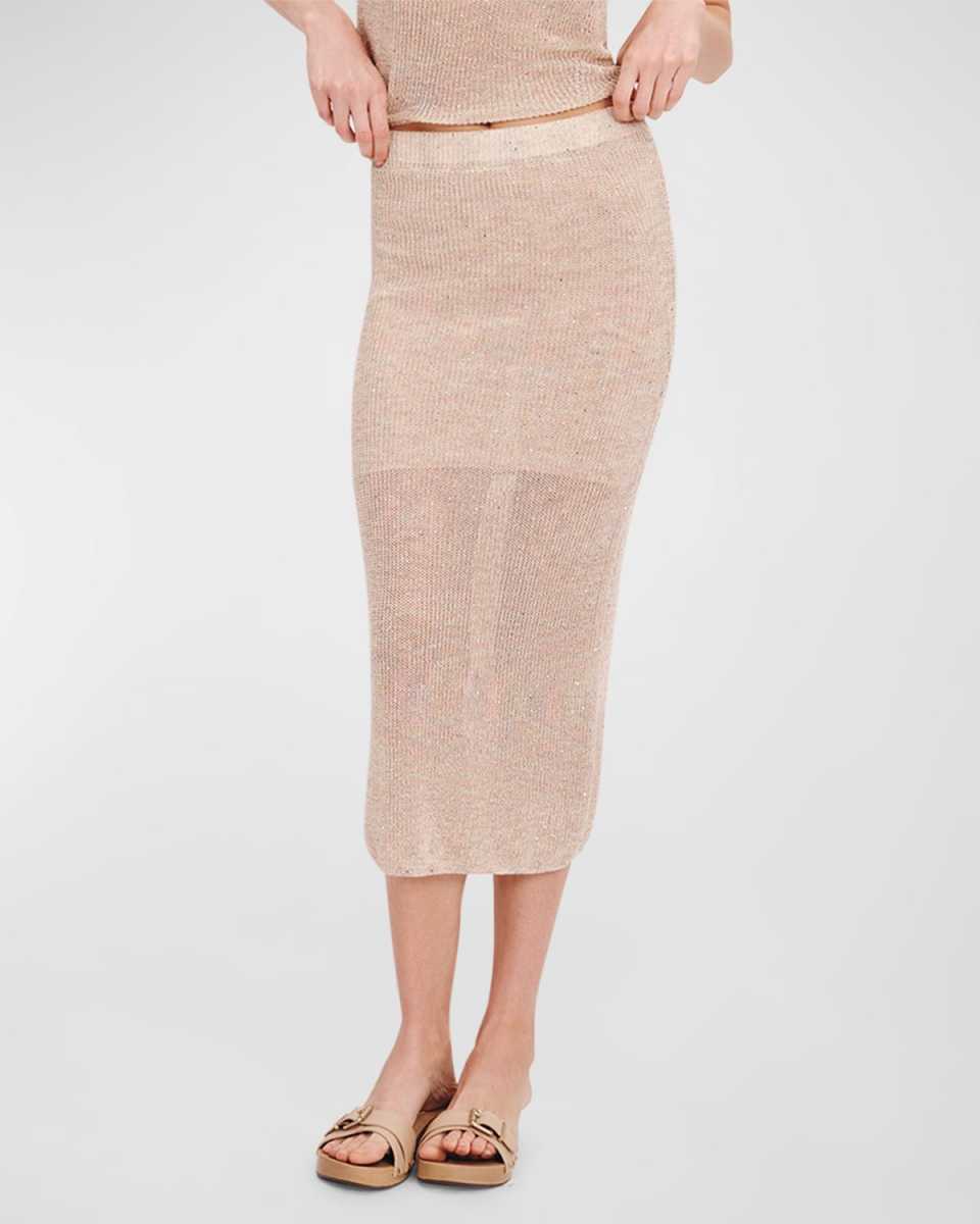 Spacedyed Cotton Linen Midi Pencil Skirt