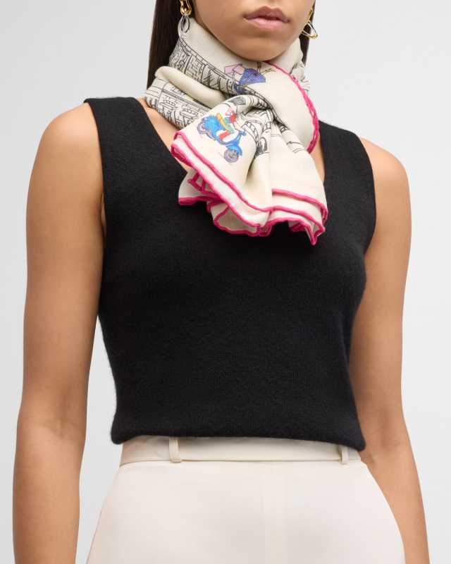 Asti Printed Ivory Cashmere-Blend Scarf