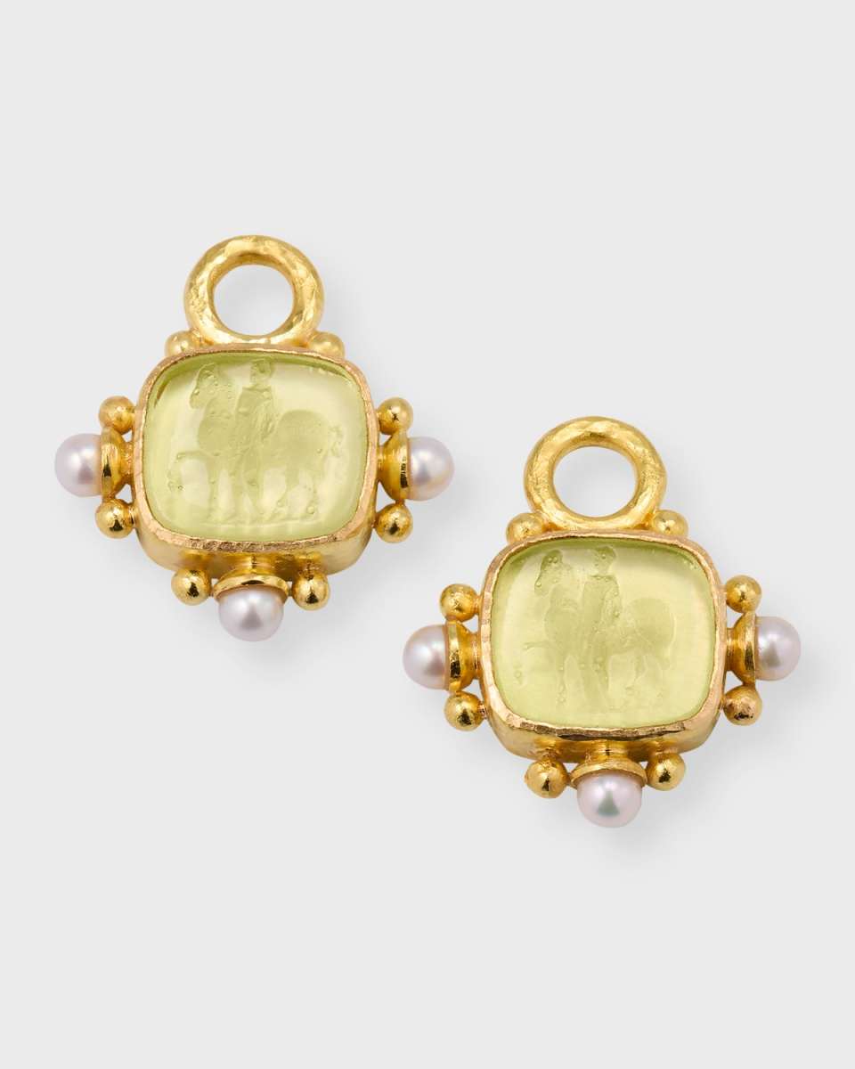 God With Horse 19k Venetian Glass Intaglio Earring Pendants