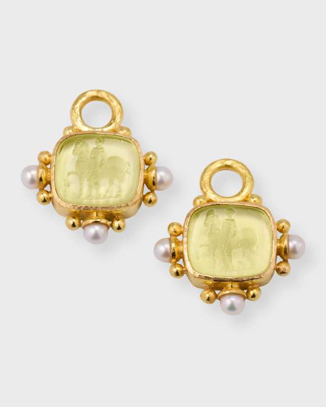 God With Horse 19k Venetian Glass Intaglio Earring Pendants