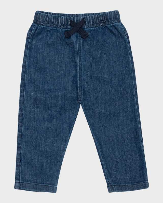 Girl's Denim Jogger Pants with Flower Pockets, Size 6M-24M