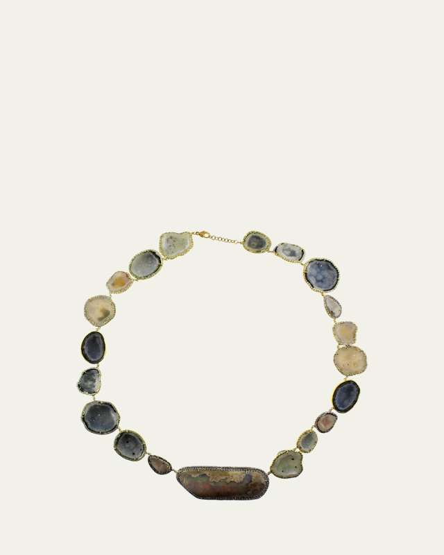 18K Gold Geode Necklace with Water Opal and Diamonds