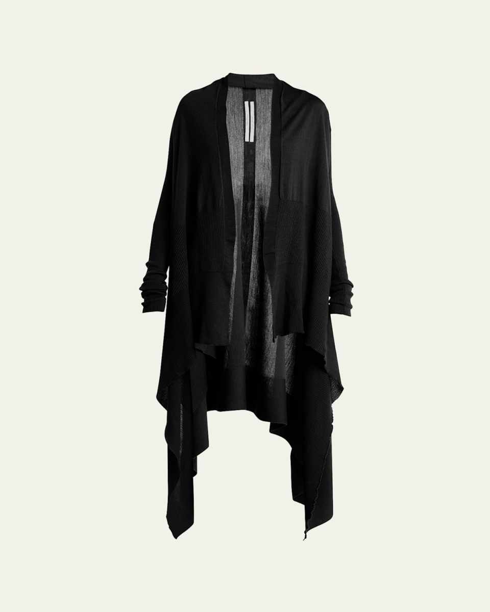 Long Open-Front Wool Wrap Cardigan Sweater