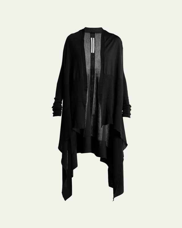 Long Open-Front Wool Wrap Cardigan Sweater