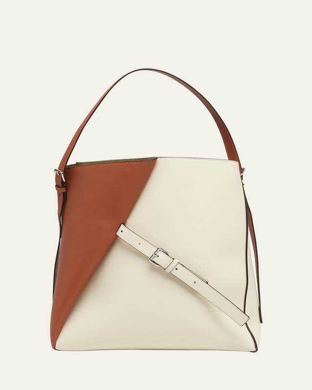 Two-Tone Leather Reverse Hobo Bag