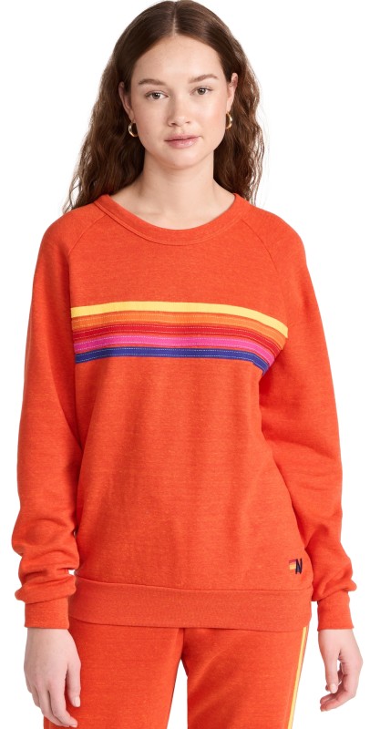 Aviator Nation 5 Stripe Crew Sweatshirt Orange/Yellow/Purple