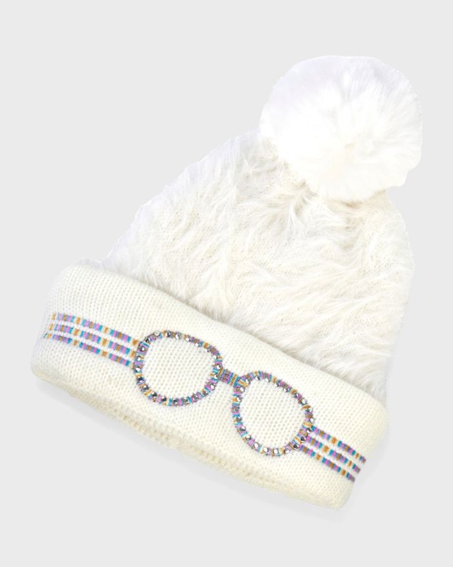 Kid's Faux-Fur Knit Crystal Embellished Beanie