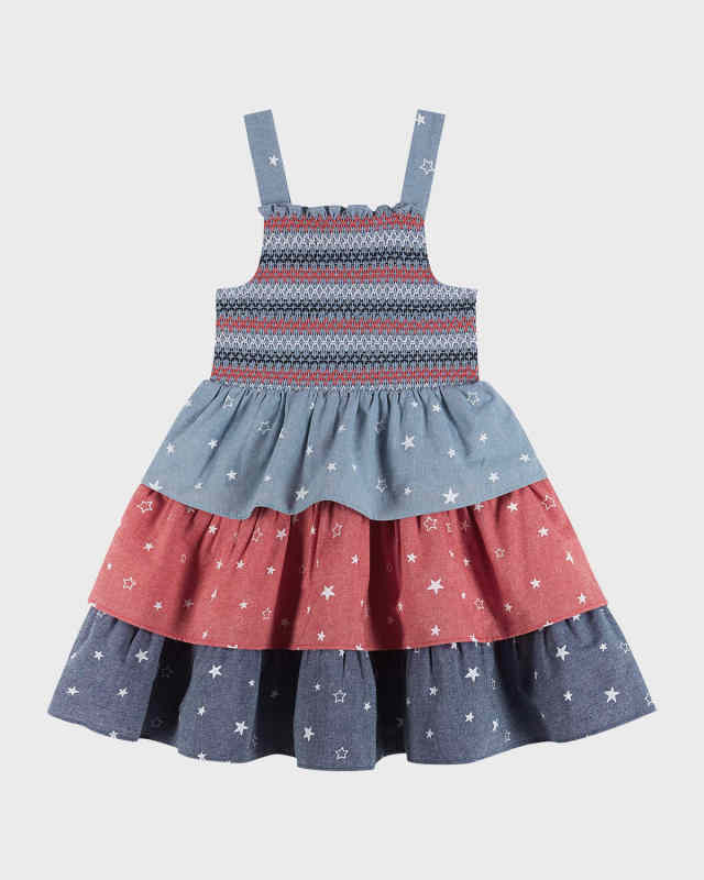 Girl's Tiered Star-Print Dress, Size 2T-6X