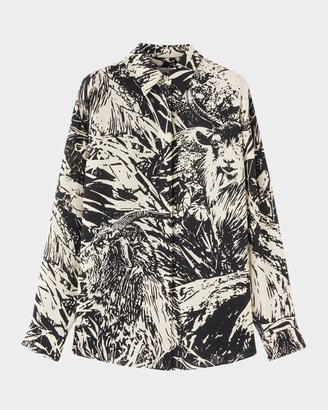Elisabette Rainforest Excellence Silk Button-Down Shirt