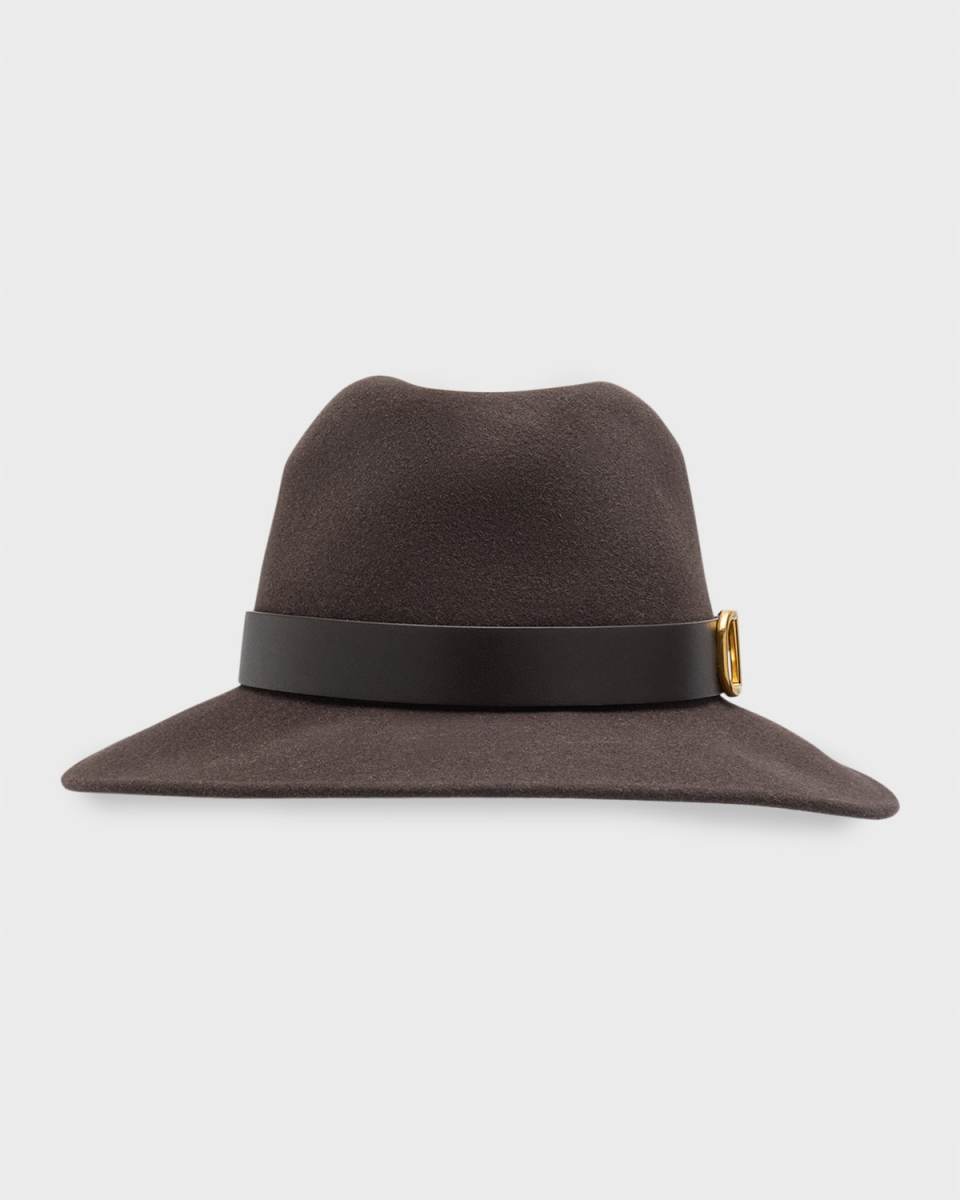 Brass V-Logo Felt Fedora With Leather Band