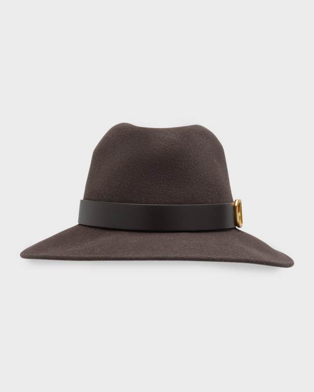 Brass V-Logo Felt Fedora With Leather Band