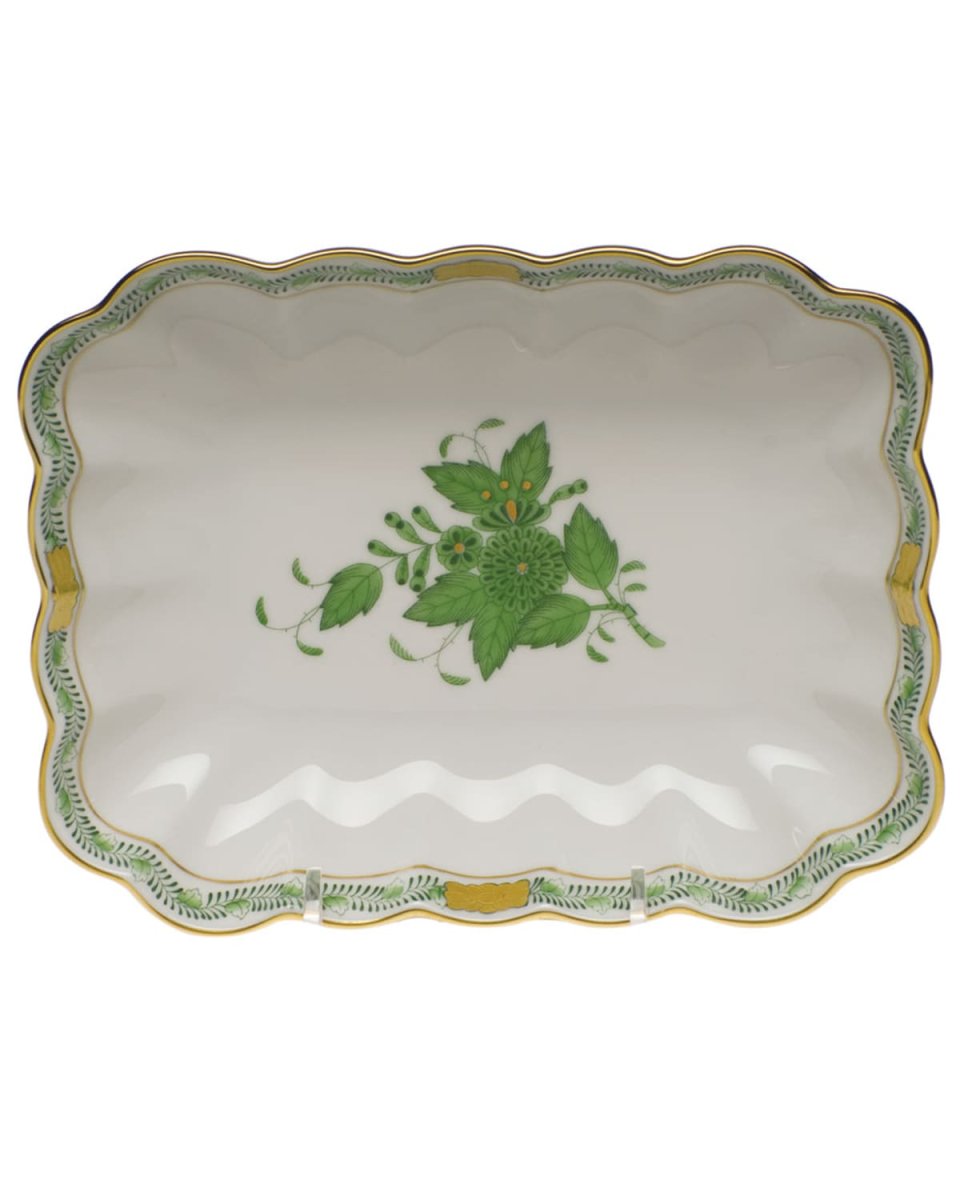 Chinese Bouquet Oblong Dish - Green