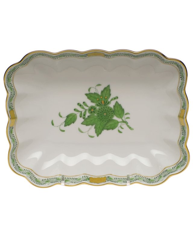 Chinese Bouquet Oblong Dish - Green