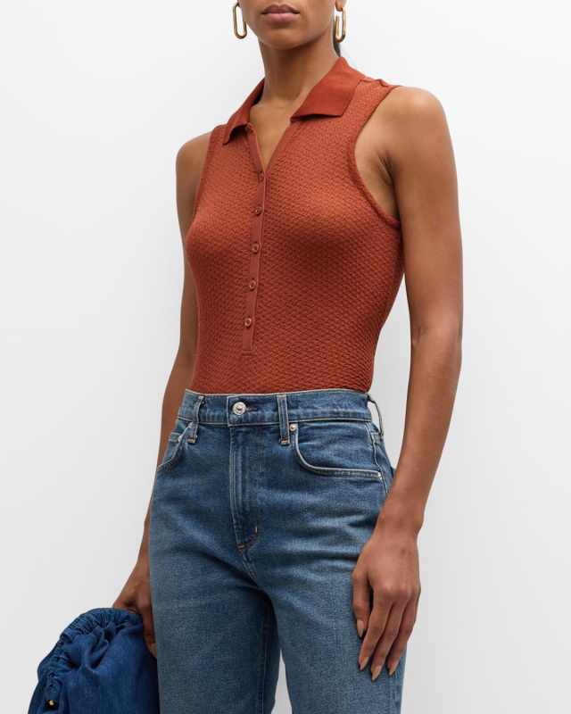 Mesh Lace Sleeveless Polo Top