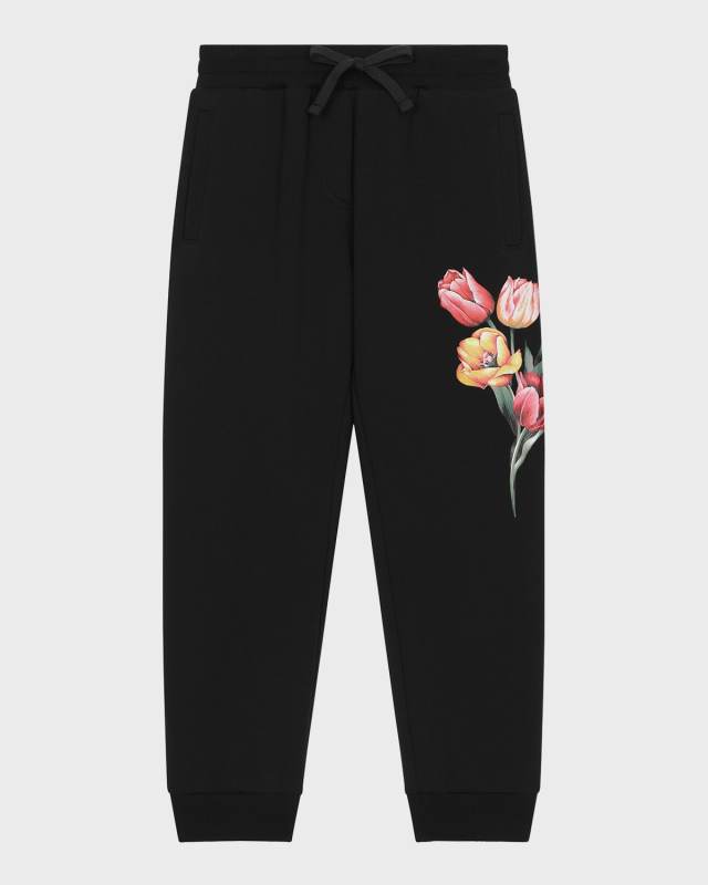 Girl's Sweatpants W/ Embroidered Tulips, Size 4-6