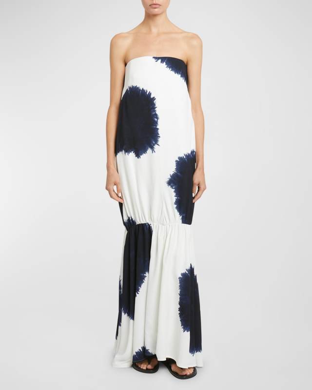 Margot Tie-Dye Print Strapless Mermaid Crepe Maxi Dress