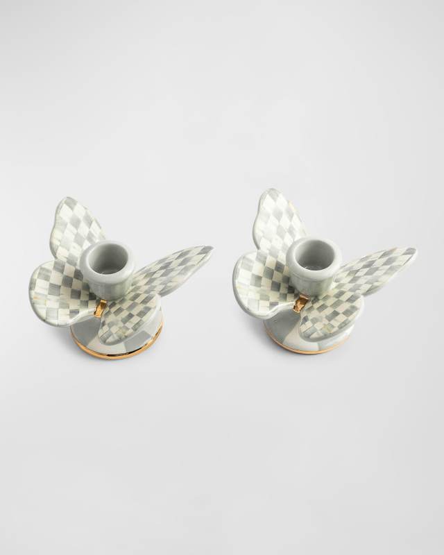 Sterling Check Butterfly Candle Holders, Set of 2