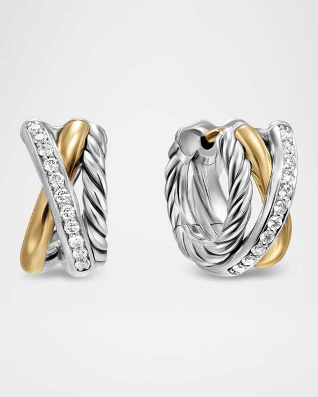 7mm DY Crossover 3-Row Huggie Hoop Earrings in Silver