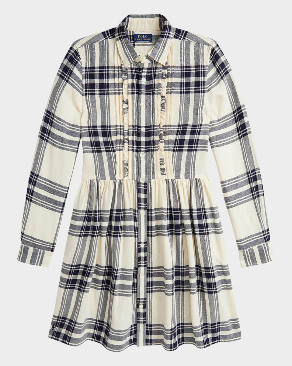 Girl's Plaid-Print Twill Day Dress, Size 2-6X