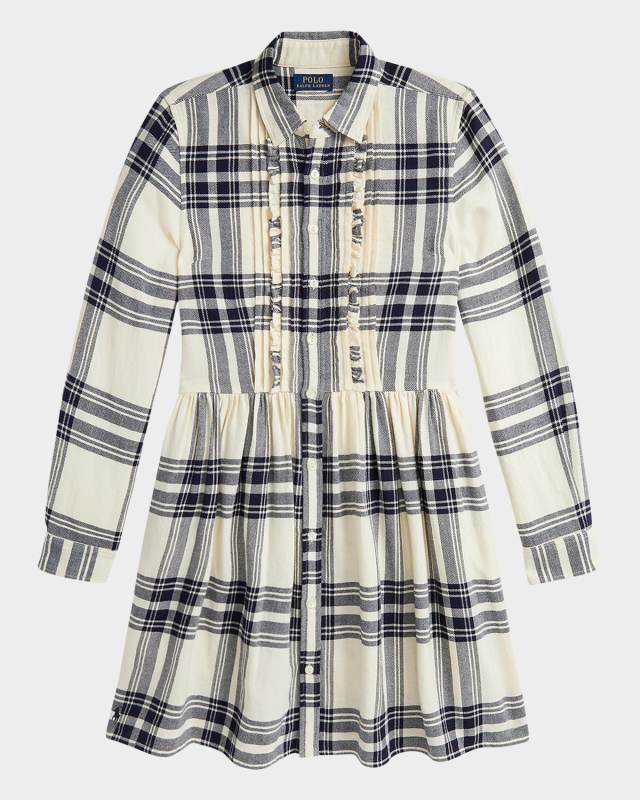 Girl's Plaid-Print Twill Day Dress, Size 2-6X