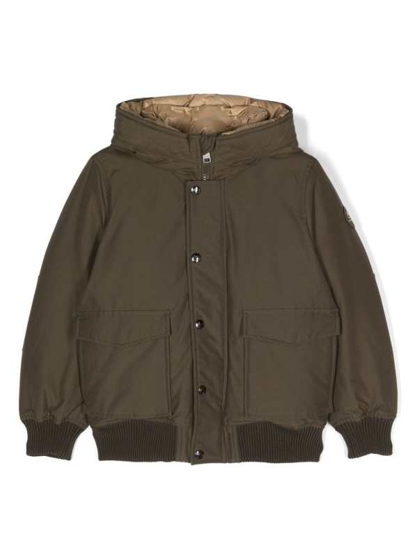 buttoned hooded bomber jacket