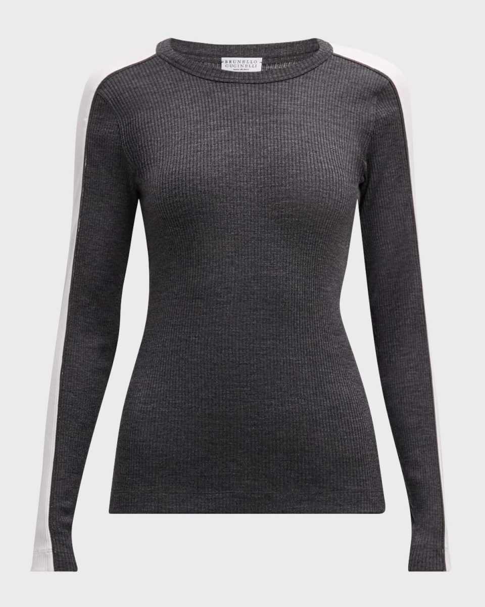 Contrast-Band Rib Jersey Retro Crewneck Sweat