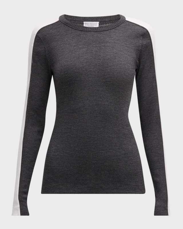 Contrast-Band Rib Jersey Retro Crewneck Sweat