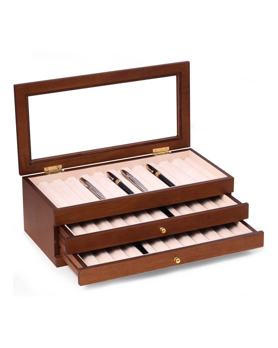 Men's 36-Pen Cherry Wood 3-Level Storage Case