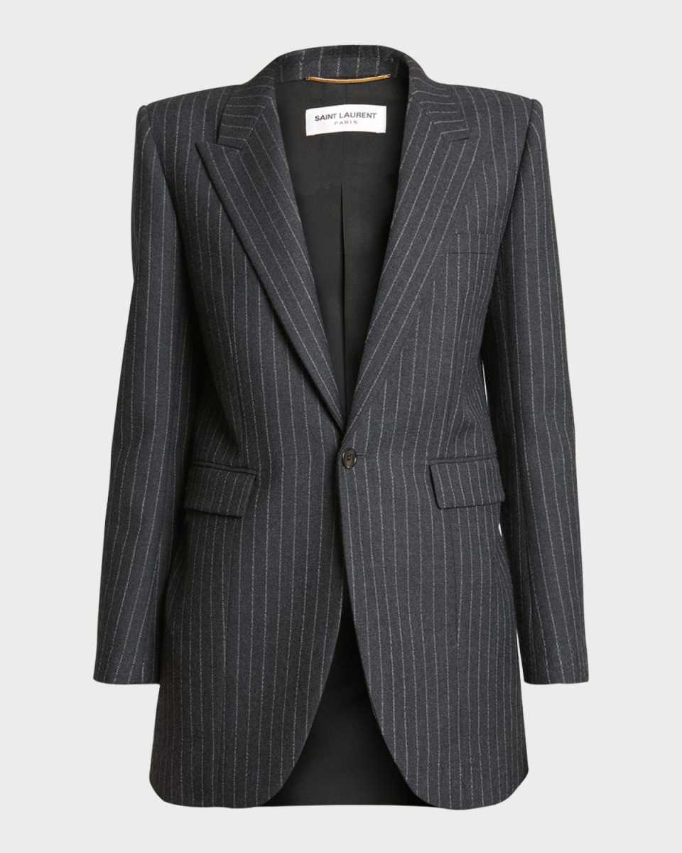 Pinstripe Single-Breasted Blazer Jacket