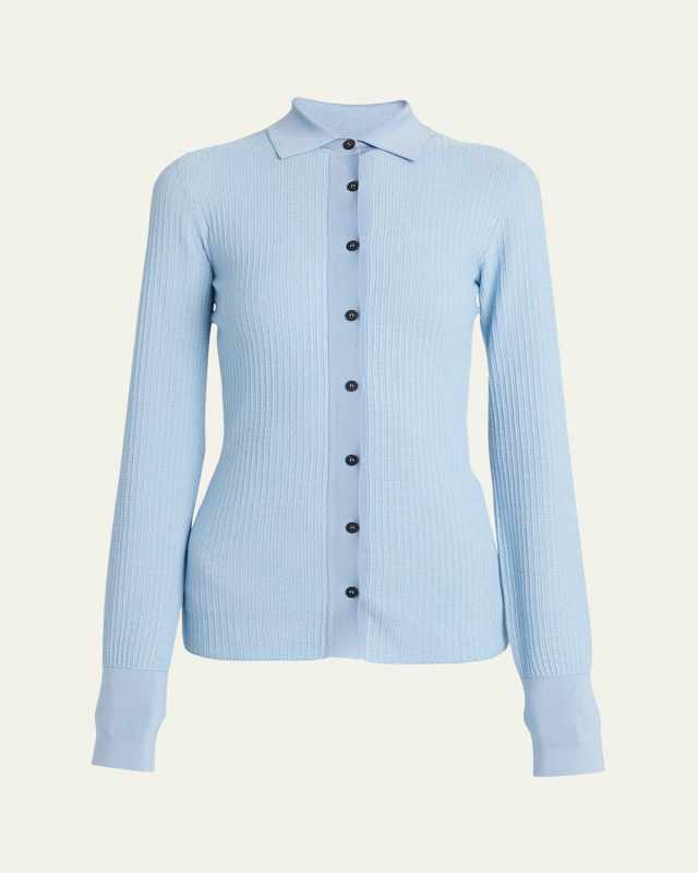 Cotton Silk Micro Jacquard Cardigan