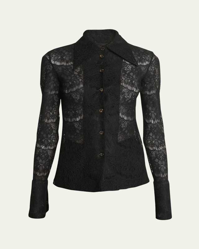 Fitted Long-Sleeve Lace Shirt