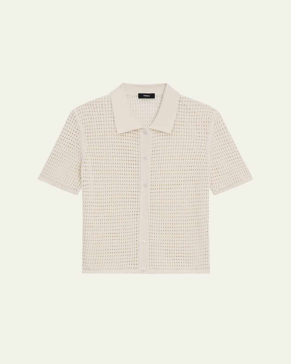 Neo Harbor Chain Mesh Short-Sleeve Linen-Blend Shirt