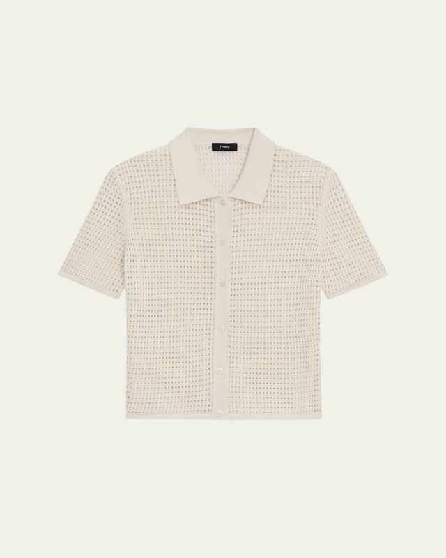 Neo Harbor Chain Mesh Short-Sleeve Linen-Blend Shirt